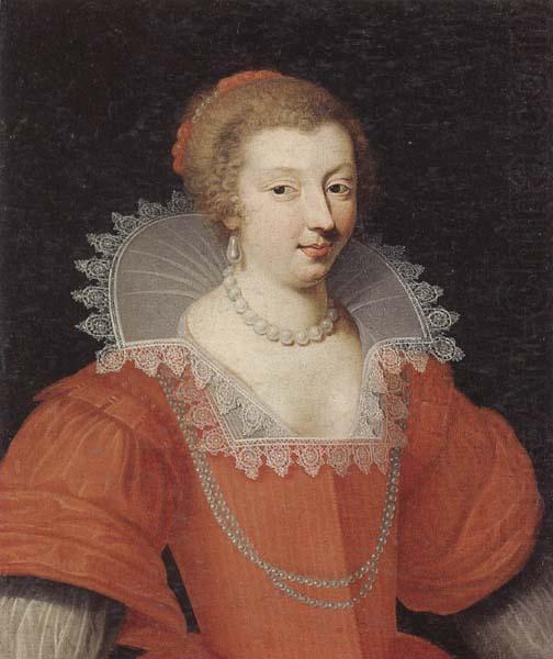 Portrait of a lady,half length,dressed in red and wearing pearls, unknow artist